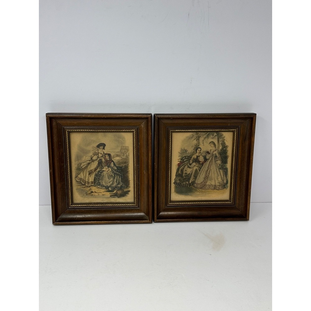Vintage Framed French Print La Mode Illustree Illustrated Fashion Lot Of 2 U8